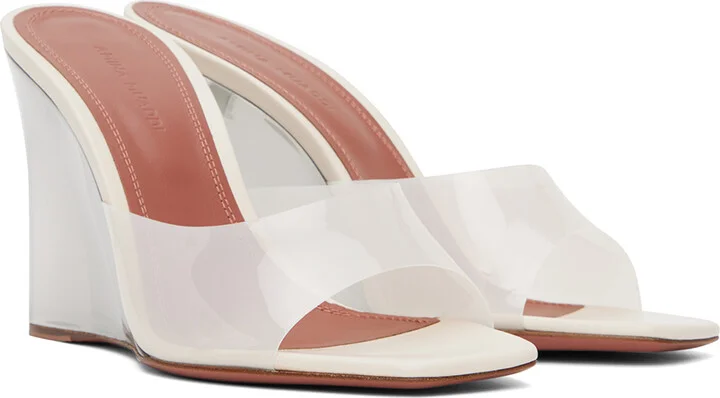 Amina Muaddi Off-White Lupita Glass Wedge Heeled Sandals - Image 4