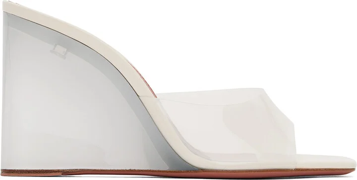 Amina Muaddi Off-White Lupita Glass Wedge Heeled Sandals
