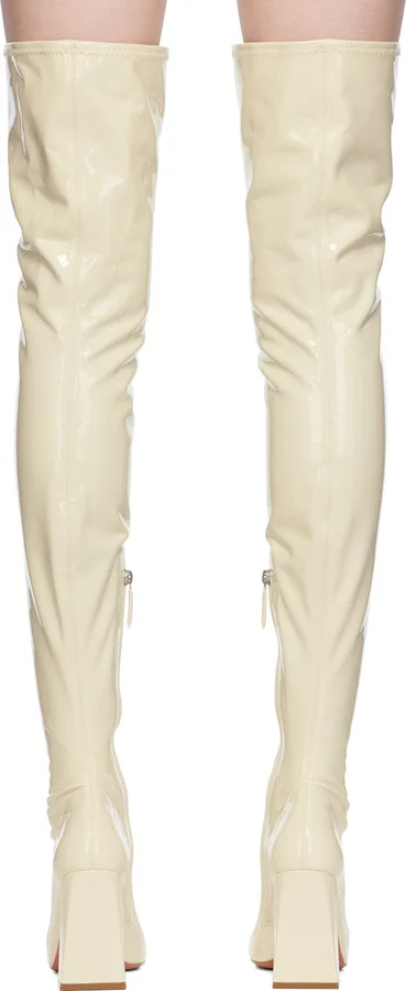 Amina Muaddi Off-White Marine Stretch Thigh High Boots - Image 2