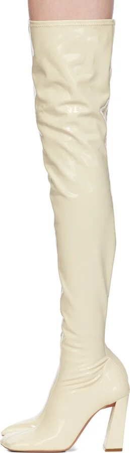 Amina Muaddi Off-White Marine Stretch Thigh High Boots - Image 3