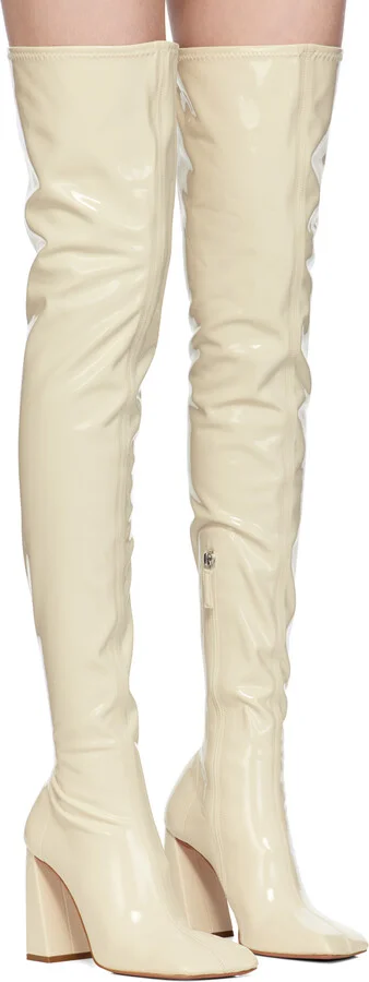 Amina Muaddi Off-White Marine Stretch Thigh High Boots - Image 4