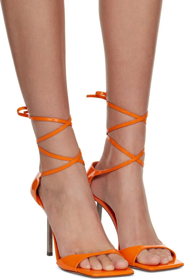 Amina Muaddi Orange Hailey Heeled Sandals - Image 4