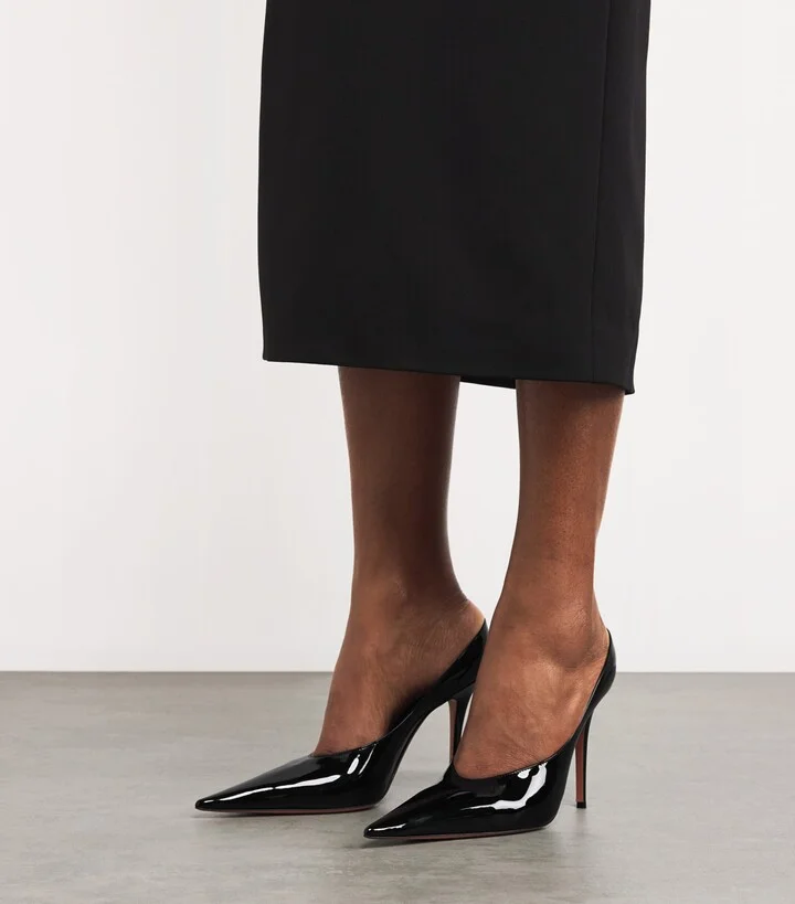 Amina Muaddi Patent Leather Anok Mules 105 - Image 2