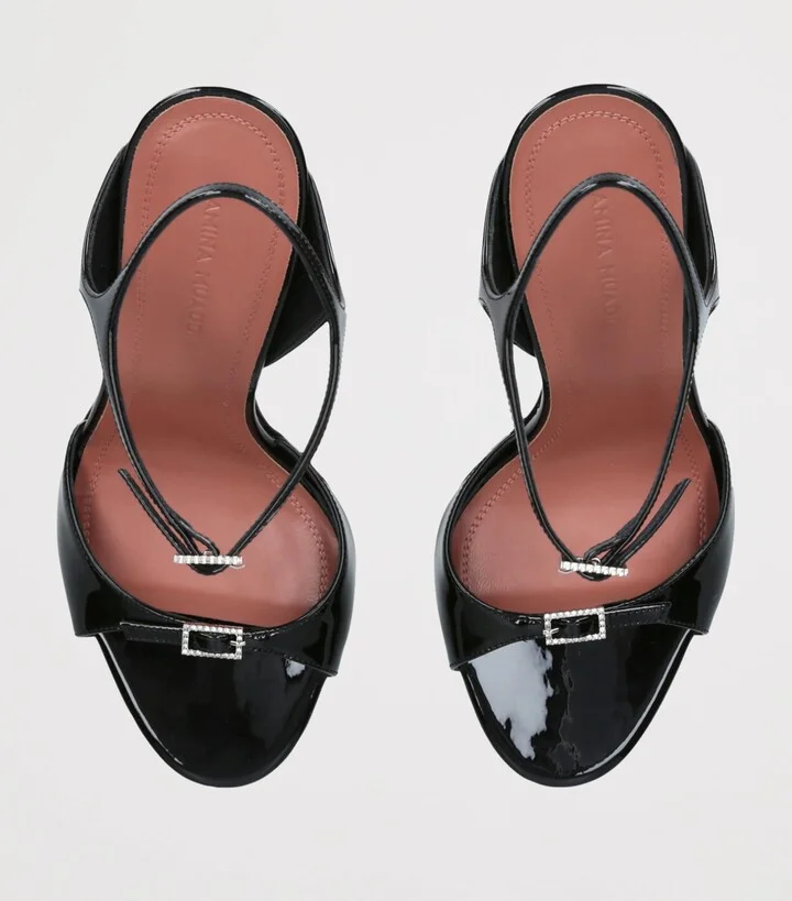 Amina Muaddi Patent Leather Heeled Sandal 105 - Image 4