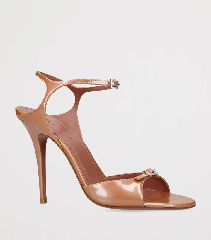 Amina Muaddi Patent Leather Heeled Sandal 105 - Image 3