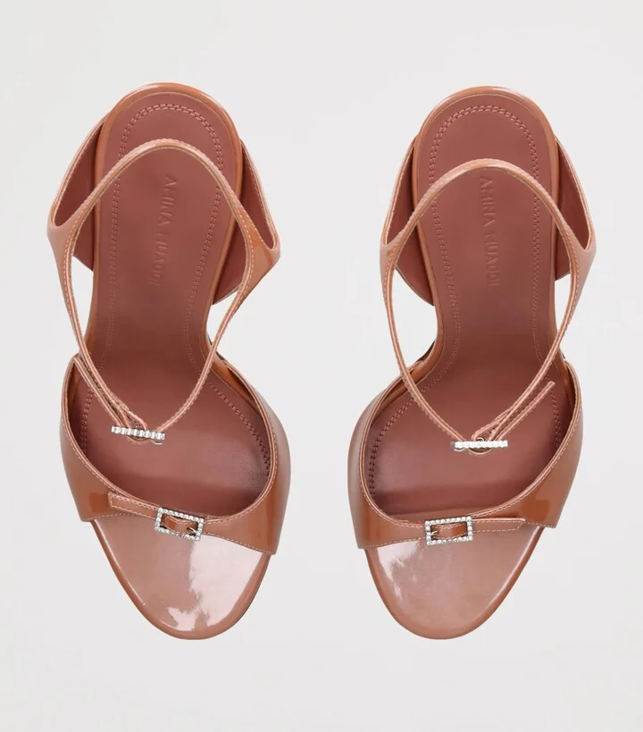 Amina Muaddi Patent Leather Heeled Sandal 105 - Image 4