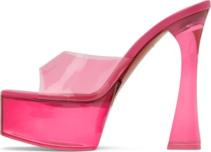 Amina Muaddi Pink Dalida Glass 140 Heeled Sandals - Image 3