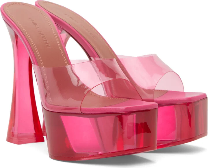 Amina Muaddi Pink Dalida Glass 140 Heeled Sandals - Image 4
