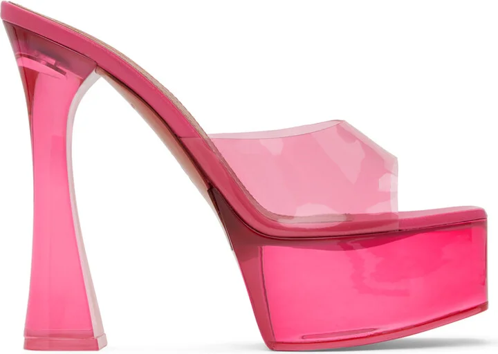 Amina Muaddi Pink Dalida Glass 140 Heeled Sandals