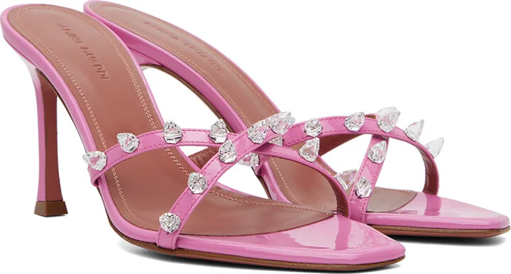 Amina Muaddi Pink Feli Heeled Sandals - Image 4