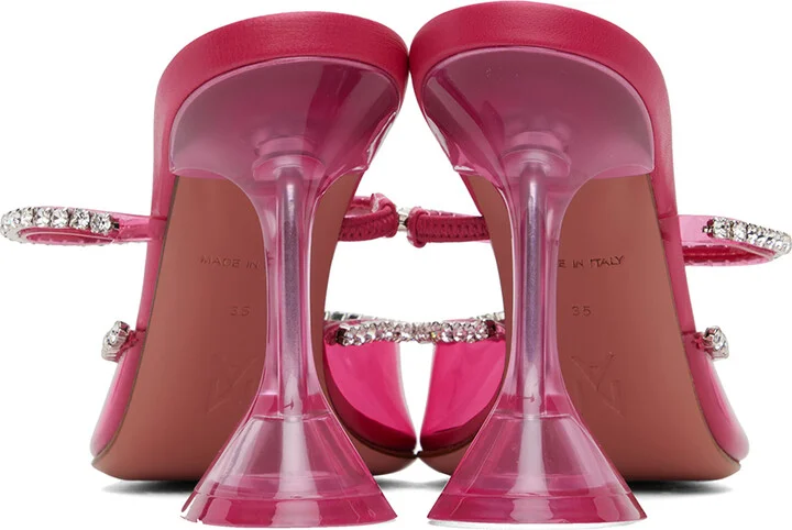 Amina Muaddi Pink Gilda Glass 95 Mules - Image 2