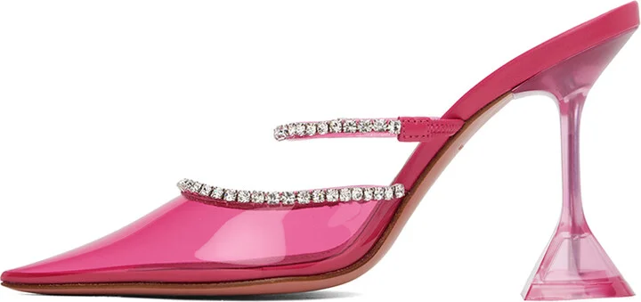 Amina Muaddi Pink Gilda Glass 95 Mules - Image 3