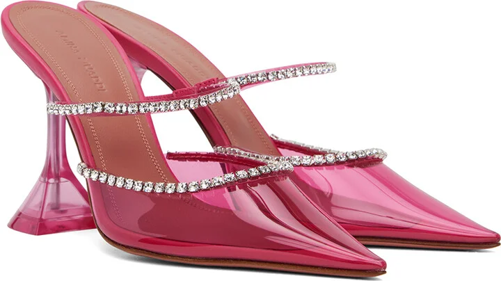 Amina Muaddi Pink Gilda Glass 95 Mules - Image 4