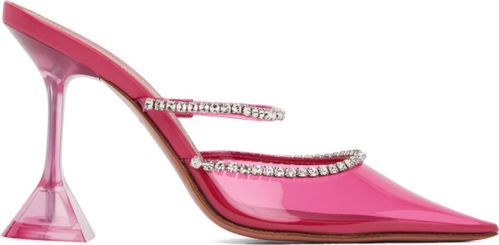Amina Muaddi Pink Gilda Glass 95 Mules