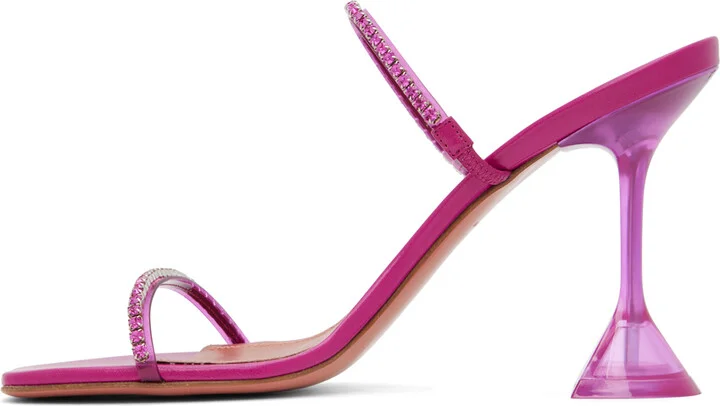 Amina Muaddi Pink Gilda Glass Heeled Sandals - Image 3