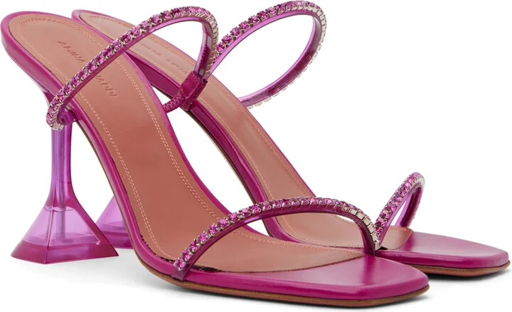 Amina Muaddi Pink Gilda Glass Heeled Sandals - Image 4