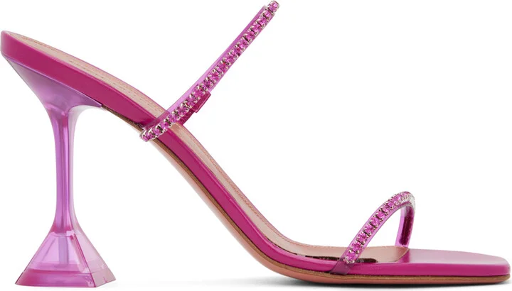 Amina Muaddi Pink Gilda Glass Heeled Sandals