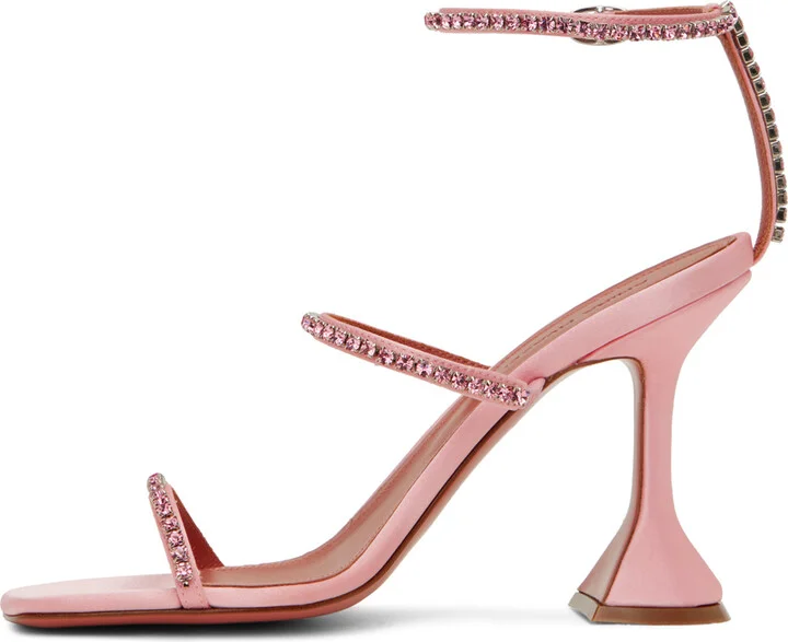 Amina Muaddi Pink Gilda Heeled Sandals - Image 3