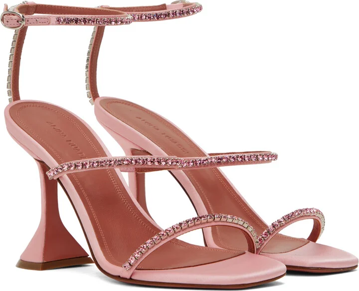 Amina Muaddi Pink Gilda Heeled Sandals - Image 4