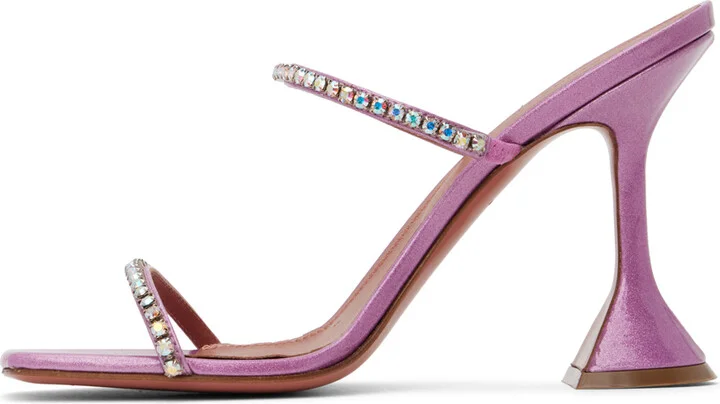 Amina Muaddi Pink Gilda Slipper Heeled Sandals - Image 3