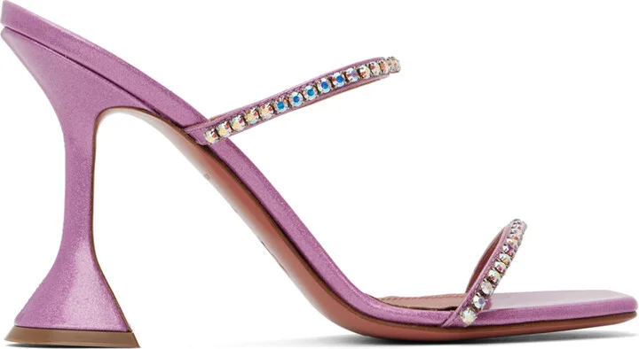 Amina Muaddi Pink Gilda Slipper Heeled Sandals