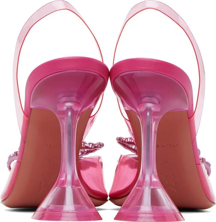 Amina Muaddi Pink Rosie Glass Sling 95 Heels - Image 2