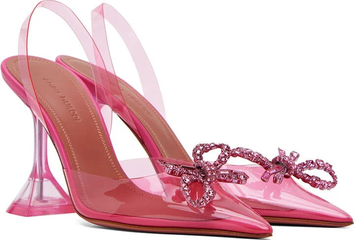 Amina Muaddi Pink Rosie Glass Sling 95 Heels - Image 4