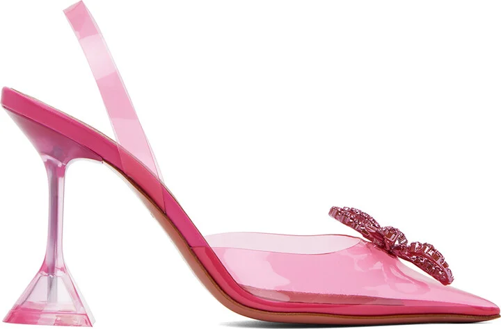 Amina Muaddi Pink Rosie Glass Sling 95 Heels