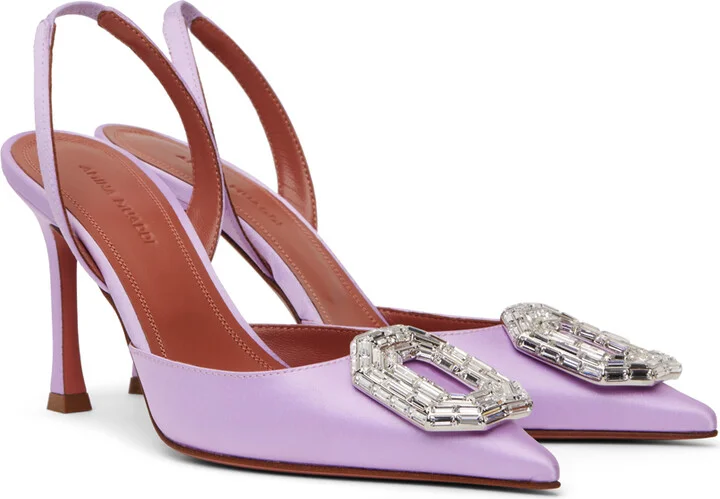 Amina Muaddi Purple Camelia Sling 90 Heels - Image 4