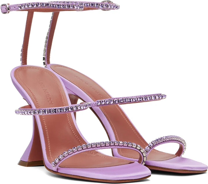 Amina Muaddi Purple Gilda Heeled Sandals - Image 4