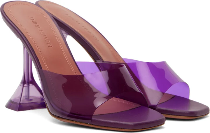 Amina Muaddi Purple Lupita Glass Slipper Heeled Sandals - Image 4
