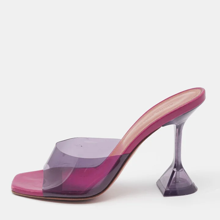 Amina Muaddi Purple PVC Lupita Slide Sandals Size 36.5
