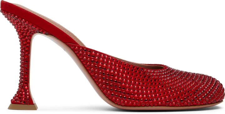 Amina Muaddi Red Iris Crystal Heels