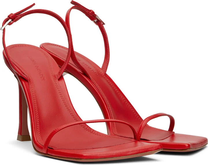 Amina Muaddi Red Maya Slingback Heeled Sandals - Image 4