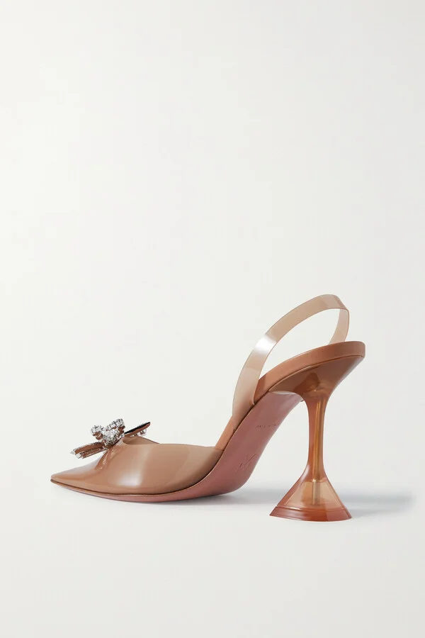 Amina Muaddi - Rosie Crystal-embellished Bow-detailed Pvc Slingback Pumps - Brown - Image 3