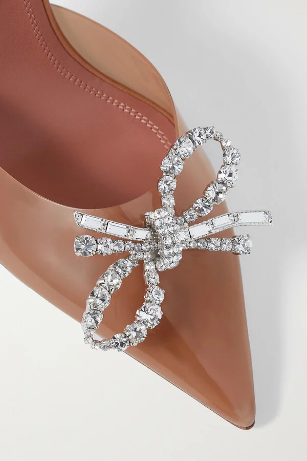 Amina Muaddi - Rosie Crystal-embellished Bow-detailed Pvc Slingback Pumps - Brown - Image 4