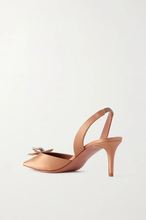 Amina Muaddi - Rosie Crystal-embellished Satin Slingback Pumps - Brown - Image 3
