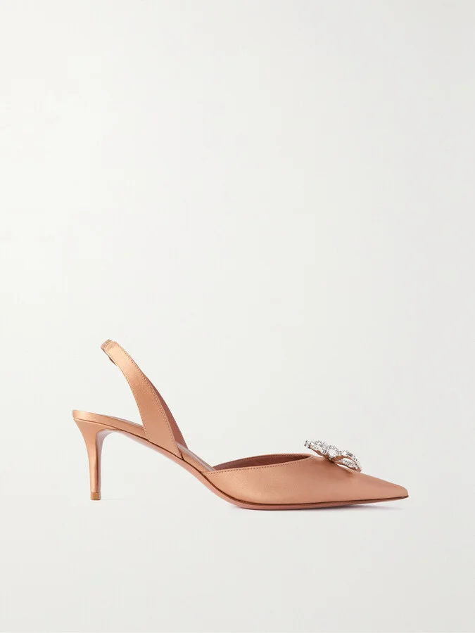 Amina Muaddi - Rosie Crystal-embellished Satin Slingback Pumps - Brown