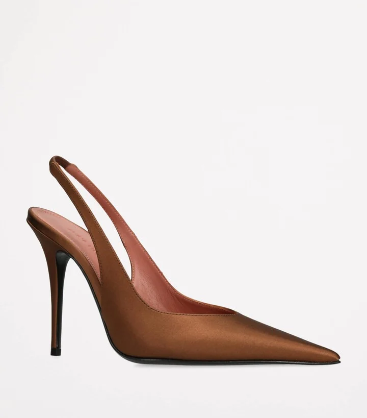 Amina Muaddi Satin Anok Slingback Pumps 105 - Image 3