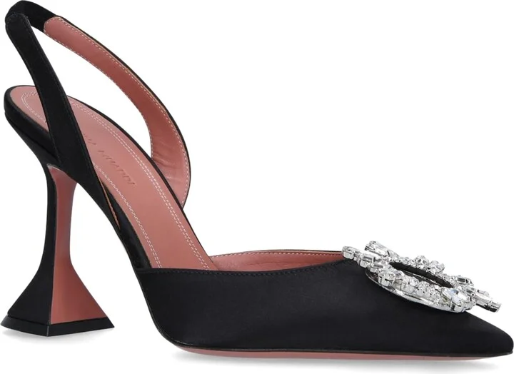 Amina Muaddi Satin Begum Slingback Heels 95 - Image 3