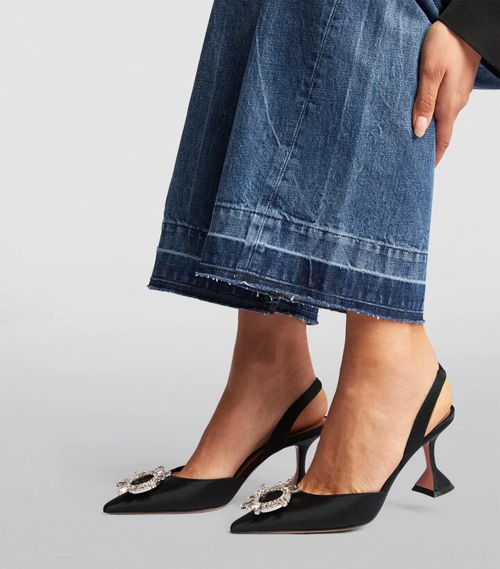 Amina Muaddi Satin Begum Slingback Pumps 70 - Image 2
