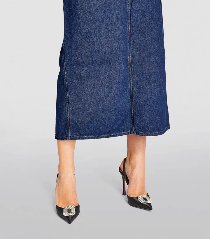 Amina Muaddi Satin Camelia Slingback Pumps 105 - Image 2