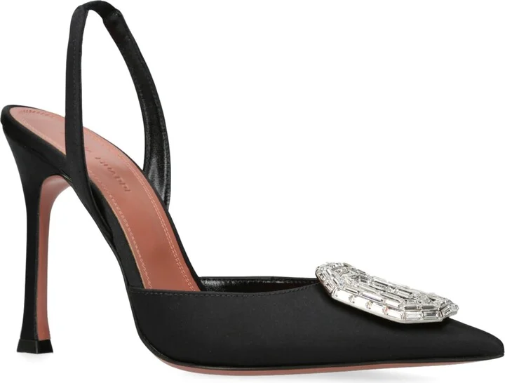 Amina Muaddi Satin Camelia Slingback Pumps 105 - Image 3