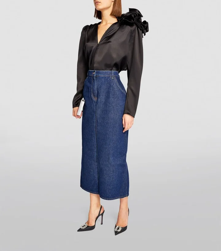 Amina Muaddi Satin Camelia Slingback Pumps 105 - Image 4