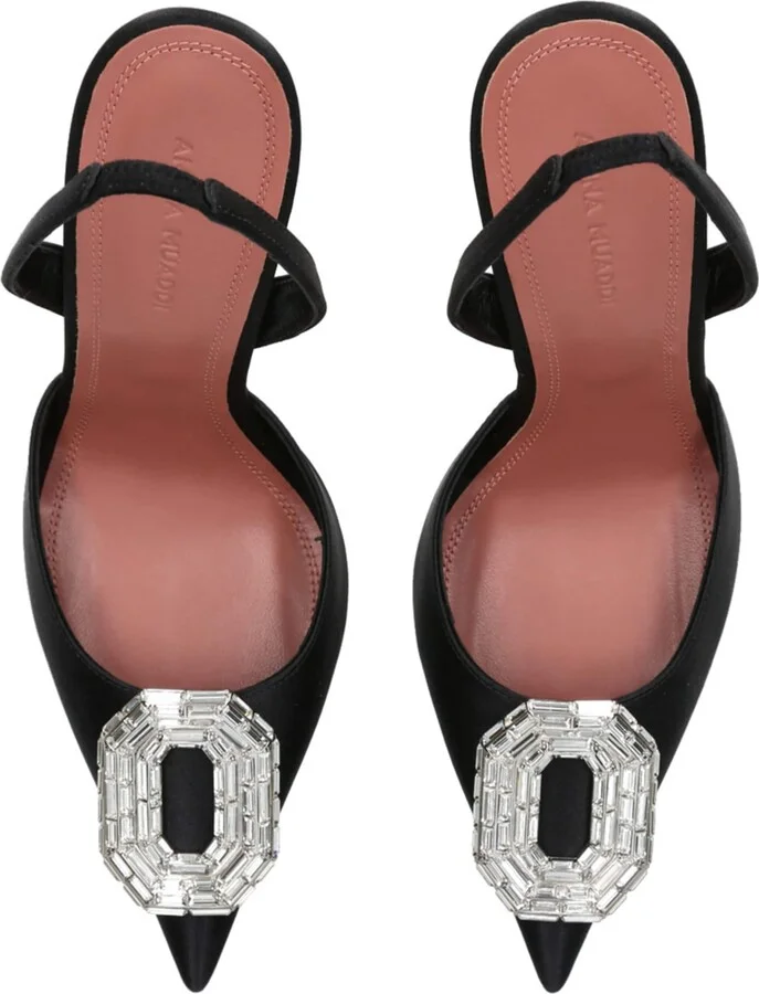 Amina Muaddi Satin Camelia Slingback Pumps 105 - Image 5