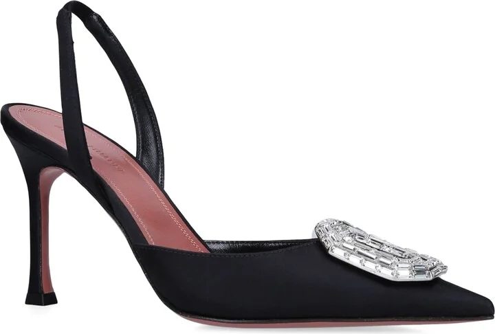 Amina Muaddi Satin Camelia Slingback Pumps 90 - Image 3