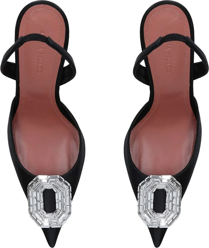 Amina Muaddi Satin Camelia Slingback Pumps 90 - Image 5