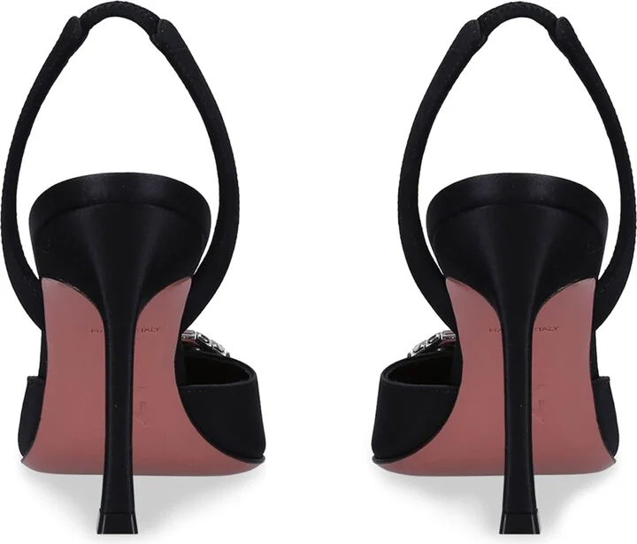 Amina Muaddi Satin Camelia Slingback Pumps 90 - Image 6