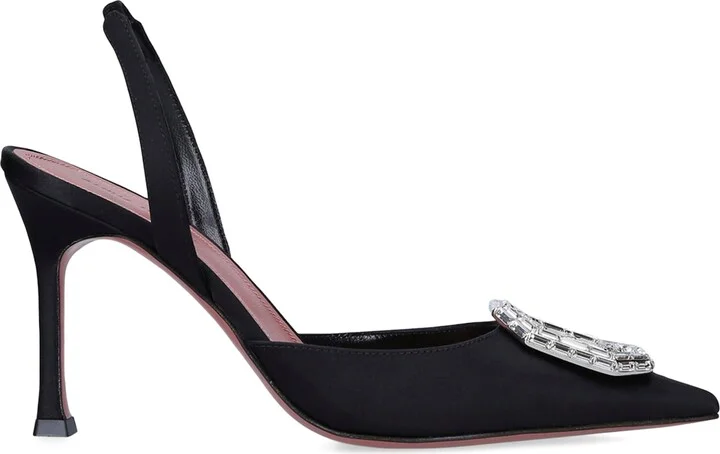Amina Muaddi Satin Camelia Slingback Pumps 90