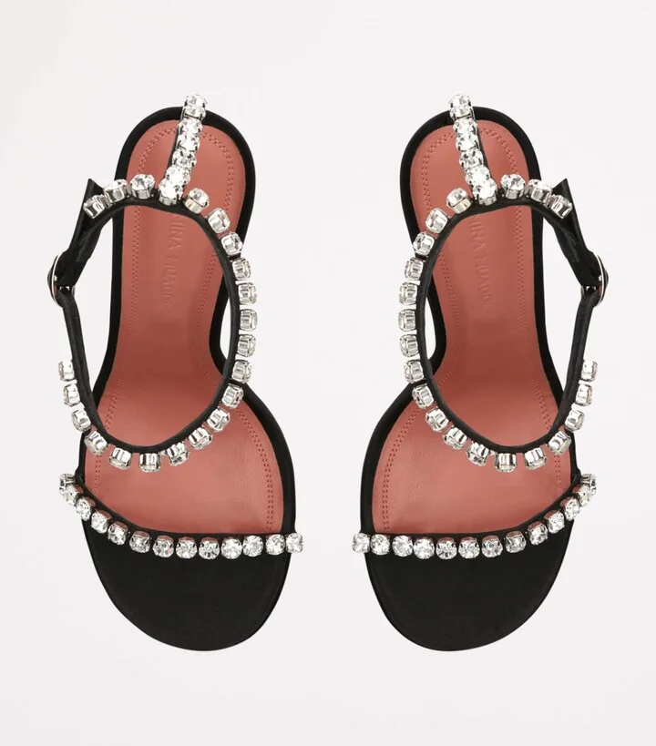 Amina Muaddi Satin Embellished Gigi Sandals 95 - Image 4